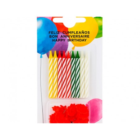 Velas cumpleanos con soporte blister de 20 unidades colores surtidos