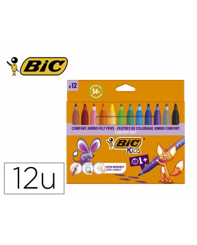 Rotulador bic kids comfort jumbo lavable estuche de 12 unidades colores surtidos