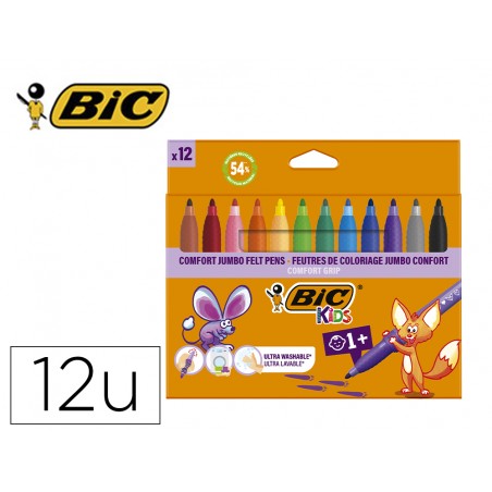 Rotulador bic kids comfort jumbo lavable estuche de 12 unidades colores surtidos
