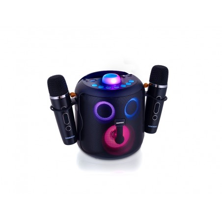 Altavoz daewo karaoke 15w bluetooth luces led radio fm 2 microfonos inalambricos color negro
