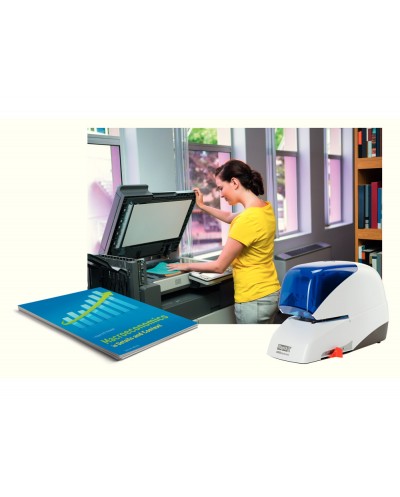 Grapadora electrica rapid 5050e capacidad 50 hojas usa casette grapas 5050e color azul