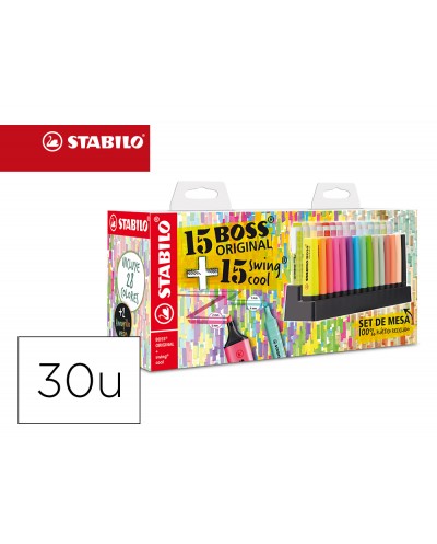 Rotulador stabilo fluorescente set de mesa 15 unidades boss 70 15 unidades swing cool colores surtidos