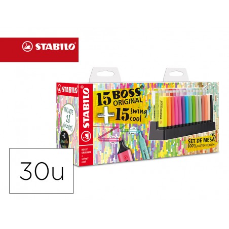 Rotulador stabilo fluorescente set de mesa 15 unidades boss 70 15 unidades swing cool colores surtidos