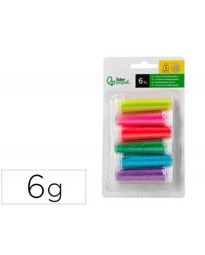 Purpurina liderpapel biodegradable fantasia bote de 6 gr colores metalicos pasteles surt blister de 6 und