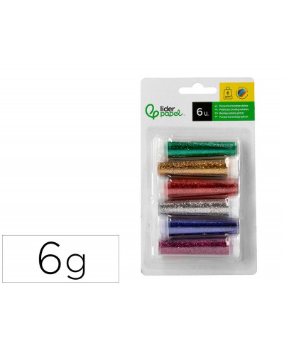 Purpurina liderpapel biodegradable fantasia bote de 6 gr colores metalicos surtidos blister de 6