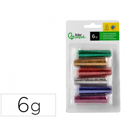 Purpurina liderpapel biodegradable fantasia bote de 6 gr colores metalicos surtidos blister de 6