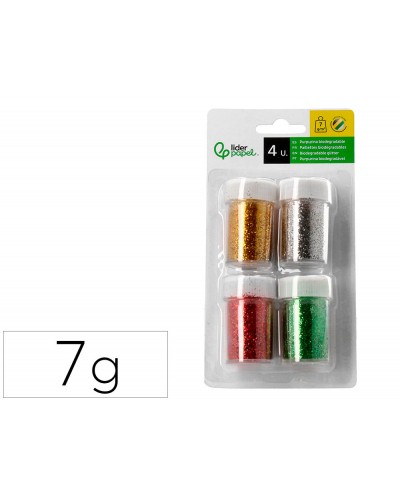 Purpurina liderpapel biodegradable fantasia bote de 7 gr colores metalicos surtidos blister de 4