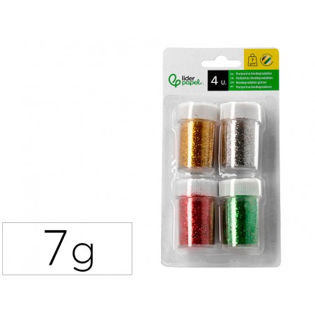 Purpurina liderpapel biodegradable fantasia bote de 7 gr colores metalicos surtidos blister de 4