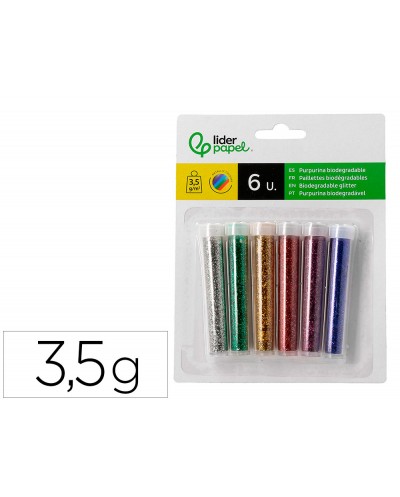 Purpurina liderpapel biodegradable fantasia bote de 35 gr colores metalicos surtidos blister de 6