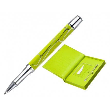 Boligrafo y wallet belius cocktails margarita aluminio verde lima plateado relieve tinta color azul caja de