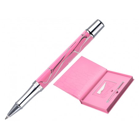 Boligrafo y wallet belius cocktails cosmopolitan aluminio rosa plateado relievetinta color azul caja de