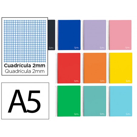 Cuaderno espiral liderpapel din a5 witty tapa dura 80h 90gr milimetrado 2mm colores surtidos