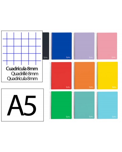 Cuaderno espiral liderpapel din a5 witty tapa dura 80h 90gr cuadro 8mm con margen colores surtidos