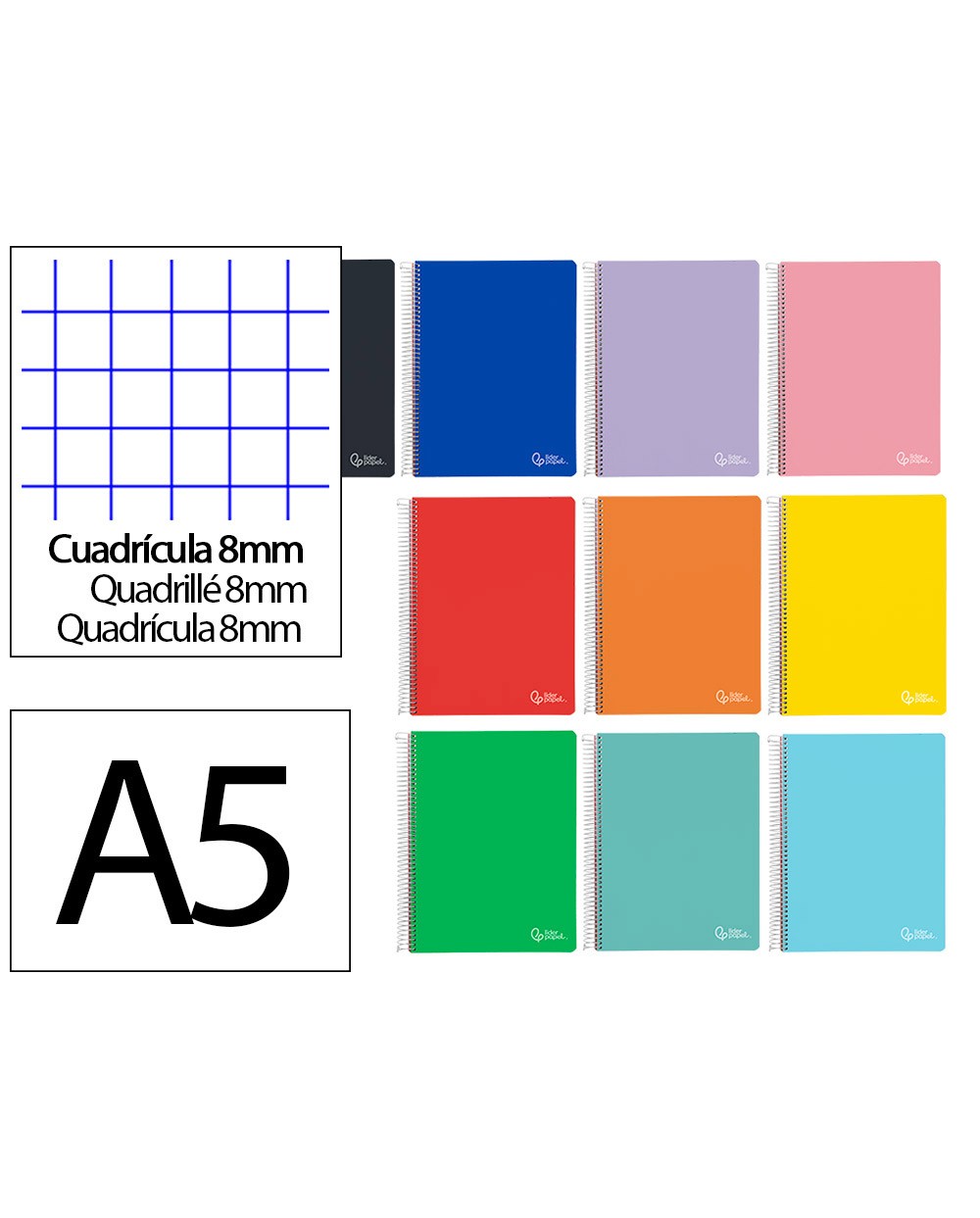 Cuaderno espiral liderpapel din a5 witty tapa dura 80h 90gr cuadro 8mm con margen colores surtidos