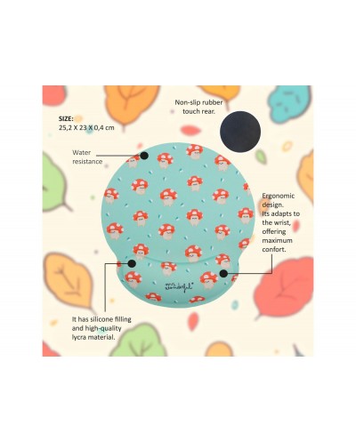 Alfombrilla de raton mr wonderful de gel ergonomica setas 250x230 mm