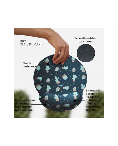 Alfombrilla de raton mr wonderful de gel ergonomica cactus 250x230 mm