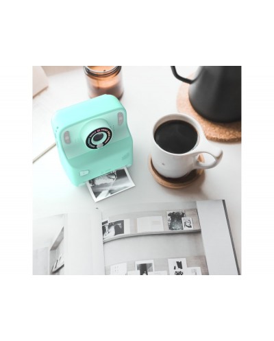 Camara mob con impresion instantanea turquesa
