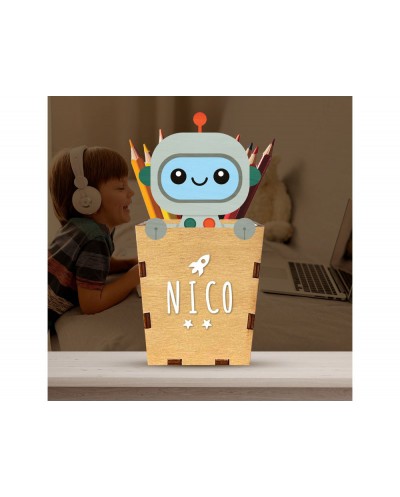 Cubilete portalapices vintiun personalizable robot