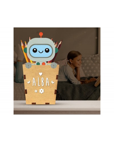 Cubilete portalapices vintiun personalizable robot