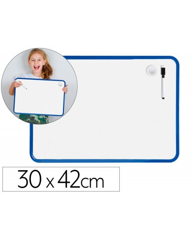 Pizarra blanca liderpapel 30x42 cm magnetica doble cara lisa con rotulador iman y borrador