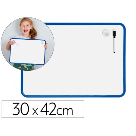 Pizarra blanca liderpapel 30x42 cm magnetica doble cara lisa con rotulador iman y borrador
