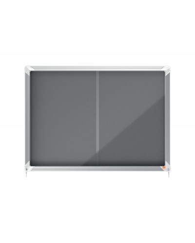 Vitrina de anuncios nobo premium plus fieltro gris con puerta corredera 8 x din a4 925x668 mm