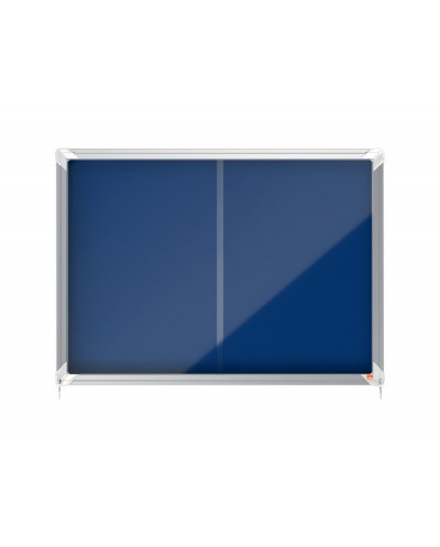 Vitrina de anuncios nobo premium plus fieltro azul con puerta corredera 8 x din a4 925x668 mm