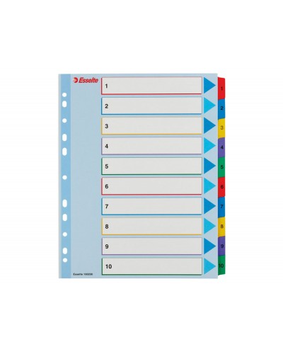 Separador esselte numerico 1 10 borra y re escribe cartulina din a4 multitaladro