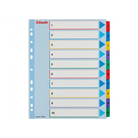 Separador esselte numerico 1 10 borra y re escribe cartulina din a4 multitaladro