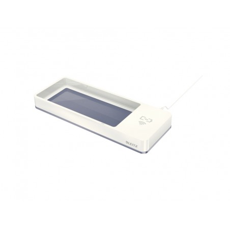 Organizador de sobremesa leitz wow dual con carga inductiva qi color blanco gris 266x28x101 mm