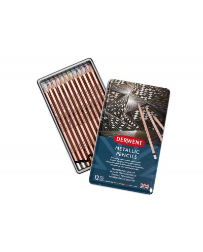 Lapices de colores derwent metallic caja metalica 12 unidades colores surtidos