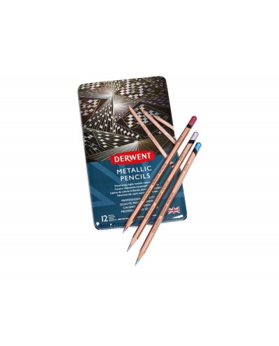 Lapices de colores derwent metallic caja metalica 12 unidades colores surtidos
