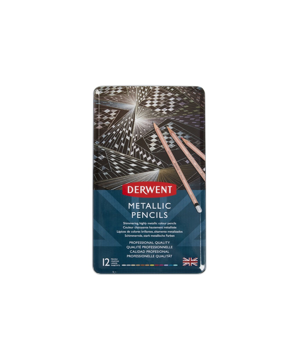 Lapices de colores derwent metallic caja metalica 12 unidades colores surtidos