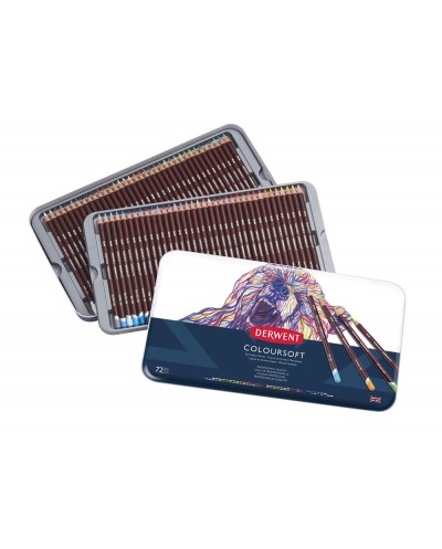 Lapices de colores derwent coloursoft caja metalica de 72 unidades colores surtidos