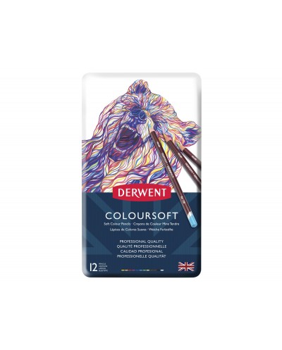 Lapices de colores derwent coloursoft caja metalica de 12 unidades colores surtidos