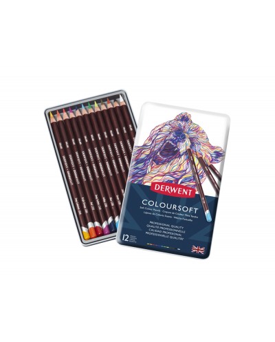 Lapices de colores derwent coloursoft caja metalica de 12 unidades colores surtidos