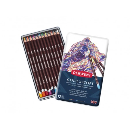 Lapices de colores derwent coloursoft caja metalica de 12 unidades colores surtidos