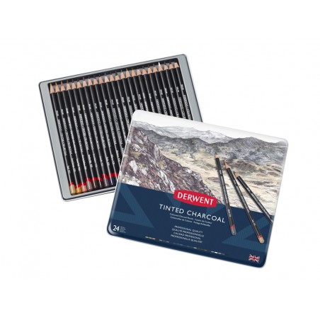 Lapices carboncillo color derwent caja metalica 24 unidades colores surtidos