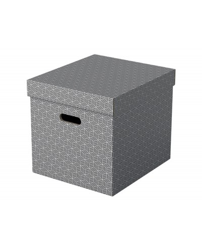 Caja de almacenamiento esselte carton con asas color gris 365x320x315 mm pack de 3 unidades