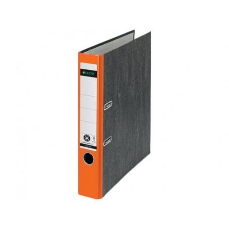 Archivador de palanca leitz 180 co2 neutral din a4 carton jaspeado lomo 52 mm color naranja