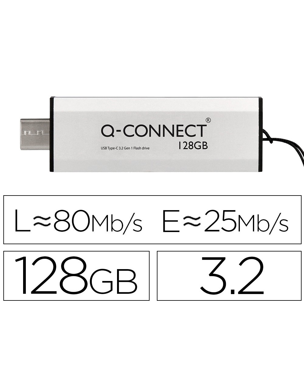 Memoria usb q connect flash drive 128 gb 32 tipo c