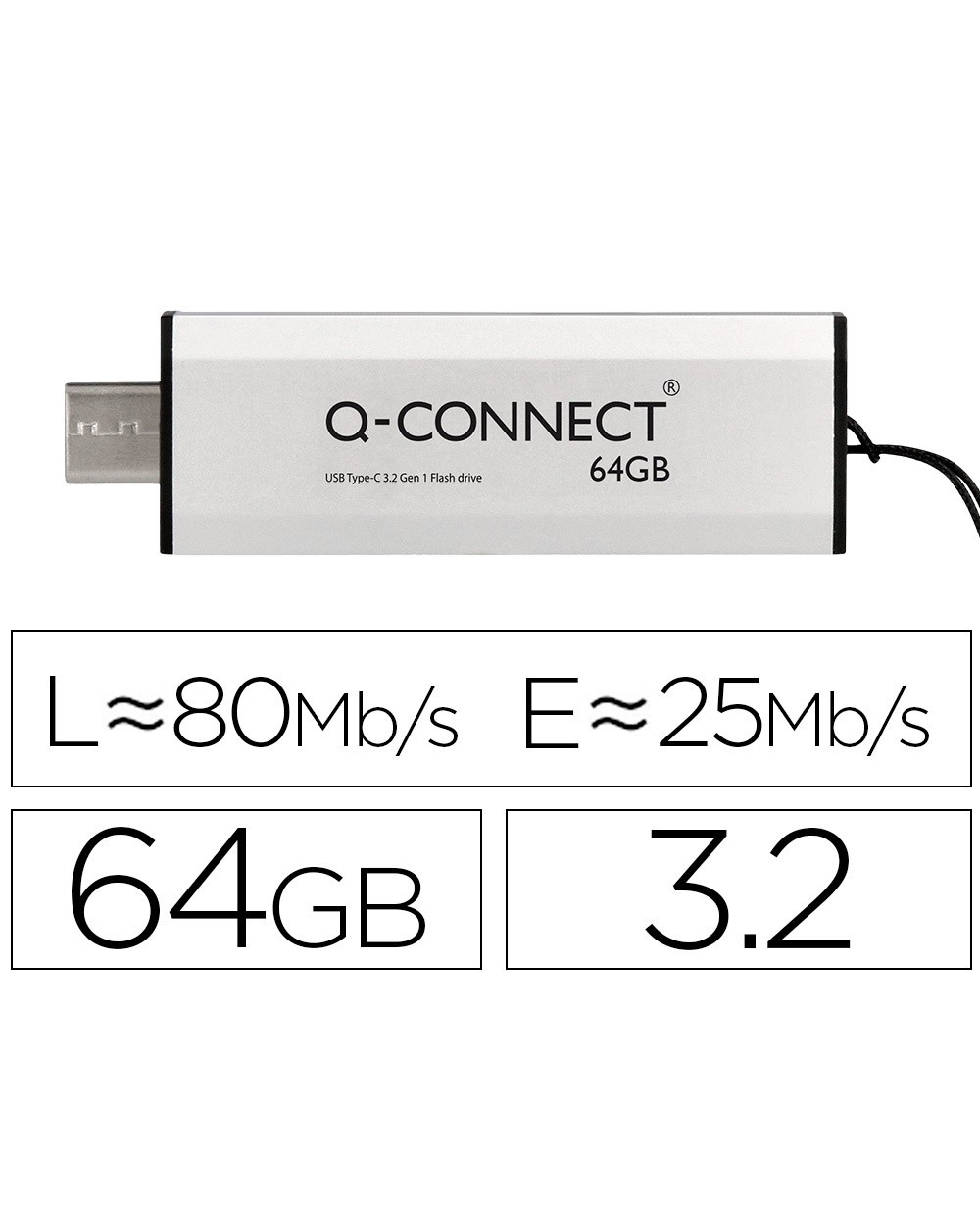 Memoria usb q connect flash drive 64 gb 32 tipo c