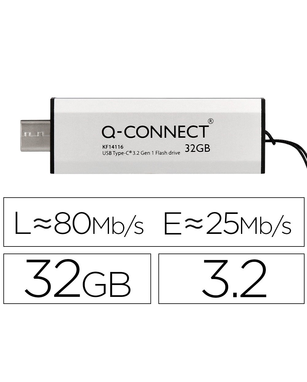 Memoria usb q connect flash drive 32 gb 32 tipo c