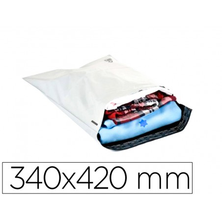 Sobre q connect de plastico bolsa para envios 100 recicladas con autocierre color blanco 340x420 mm