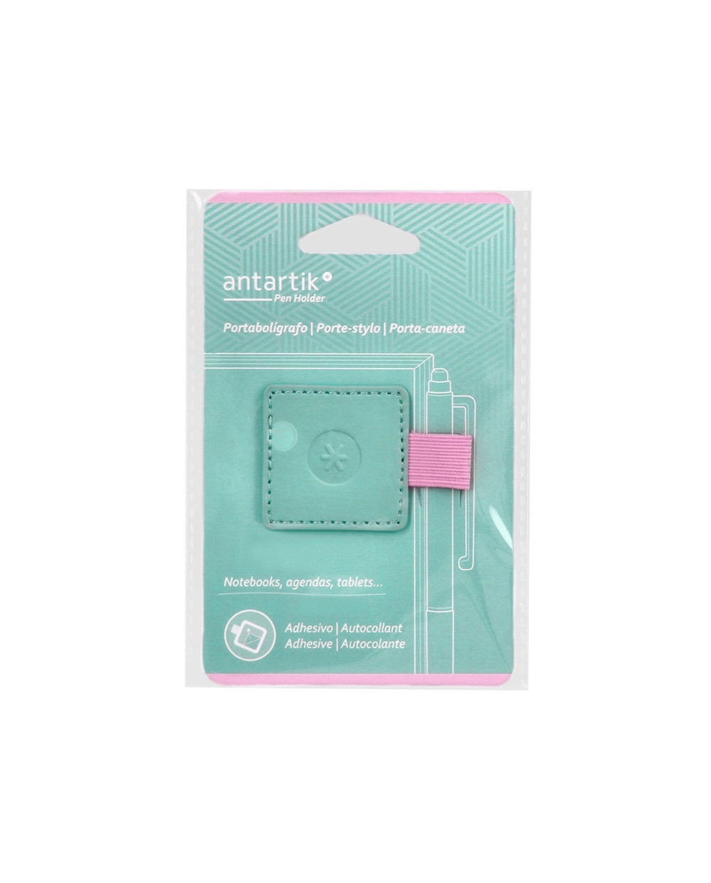 Portaboligrafo autoadhesivo antartik para cuaderno note con elastico hasta 15 mm grosor 80 mm turquesa y rosa