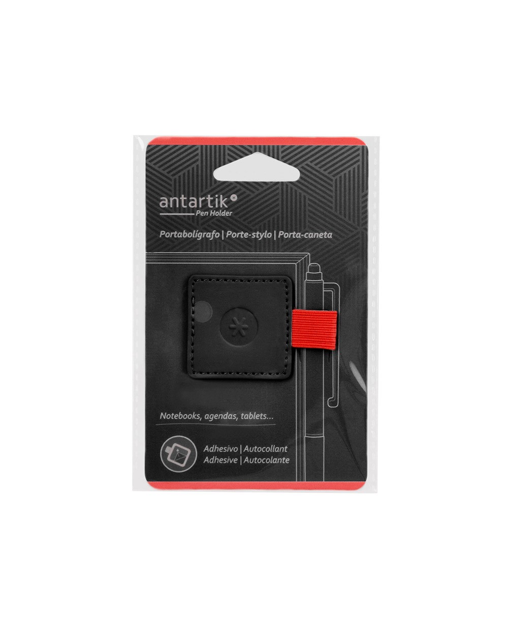 Portaboligrafo autoadhesivo antartik para cuaderno note con elastico hasta 15 mm grosor 80 mm negro y rojo