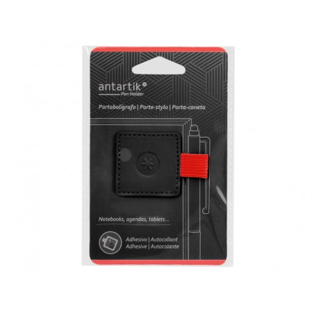 Portaboligrafo autoadhesivo antartik para cuaderno note con elastico hasta 15 mm grosor 80 mm negro y rojo