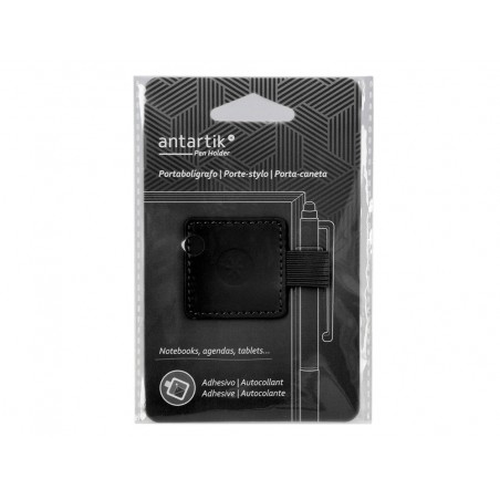 Portaboligrafo autoadhesivo antartik para cuaderno note con elastico hasta 15 mm grosor 80 mm negro