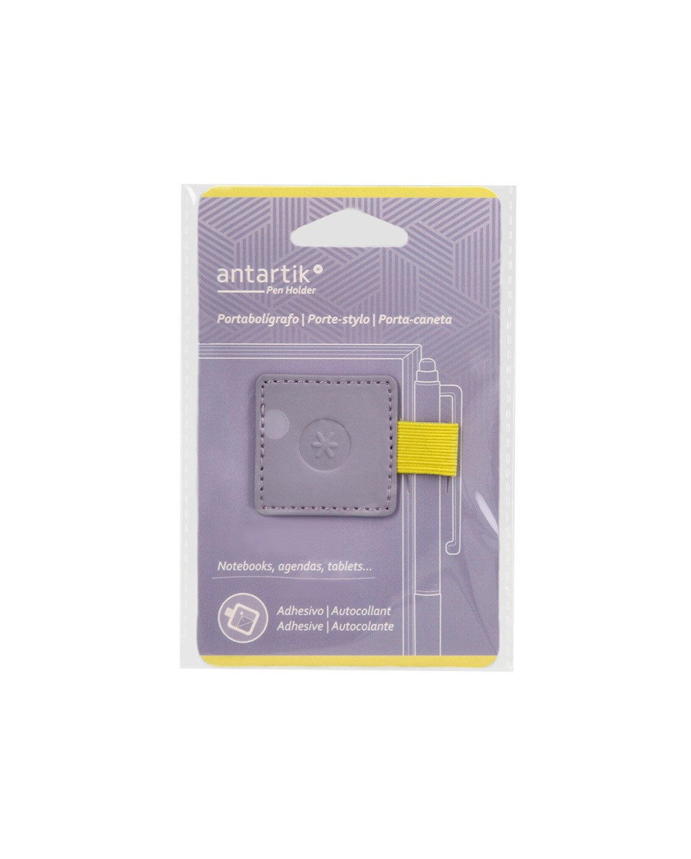 Portaboligrafo autoadhesivo antartik para cuaderno note con elastico hasta 15 mm grosor 80 mm morado y amarillo