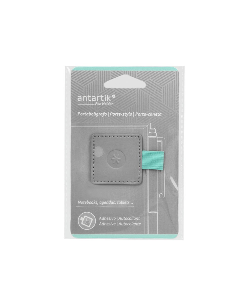 Portaboligrafo autoadhesivo antartik para cuaderno note con elastico hasta 15 mm grosor 80 mm gris y turquesa